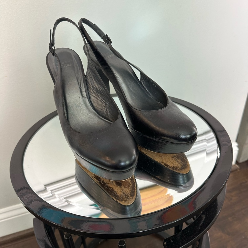 Stuart Weitzman Black Platform Slingback Heels - image 1